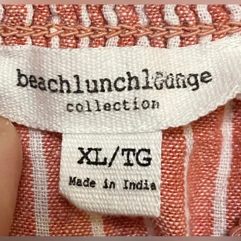 Beach Lunch Lounge Romper Jumpsuit Size XL Red Stripe Linen Blend Crop Pockets - Picture 2 of 3